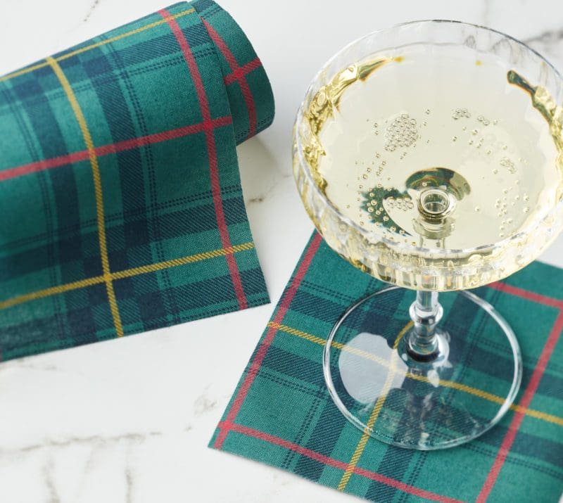 green tartan cotton cocktail napkins