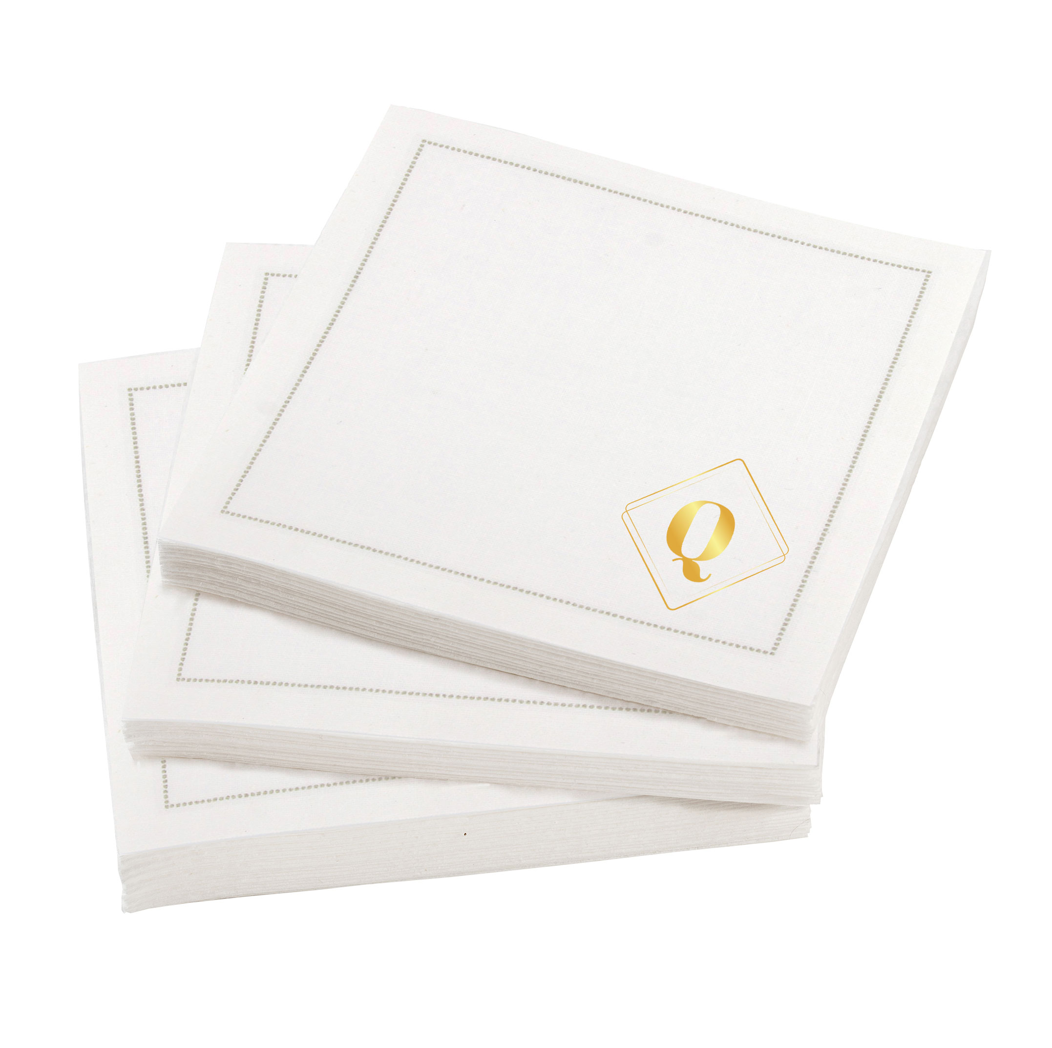 Monogrammed Modern Gold Letter "Q" Cream Cotton Cocktail Napkins 48 Units