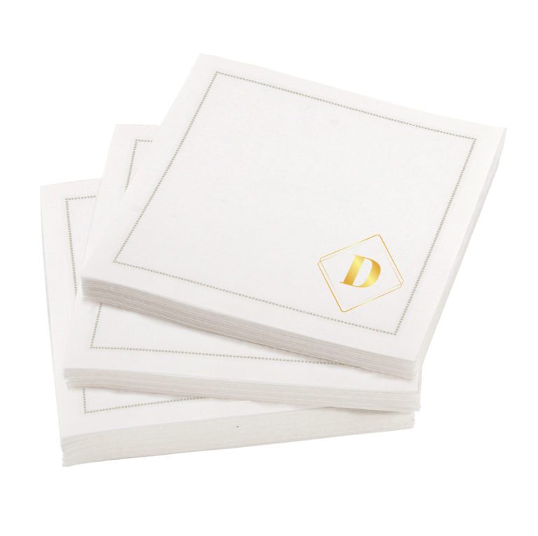 Monogrammed Modern Gold Letter "D" Cream Cotton Cocktail Napkins 48 Units