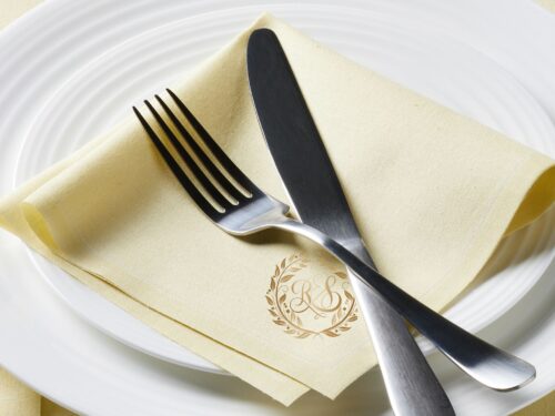 Dinner (12 x 12 in.) Pastel Yellow Custom Printed Cotton Napkins, 12 Units